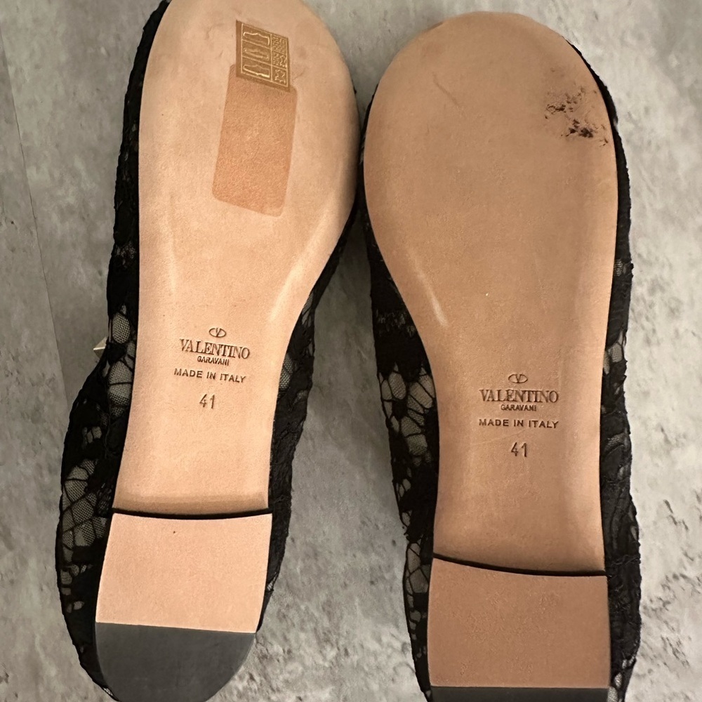 Valentino Rockstud‎ Black Lace Ballet Flats - Picture 11 of 16